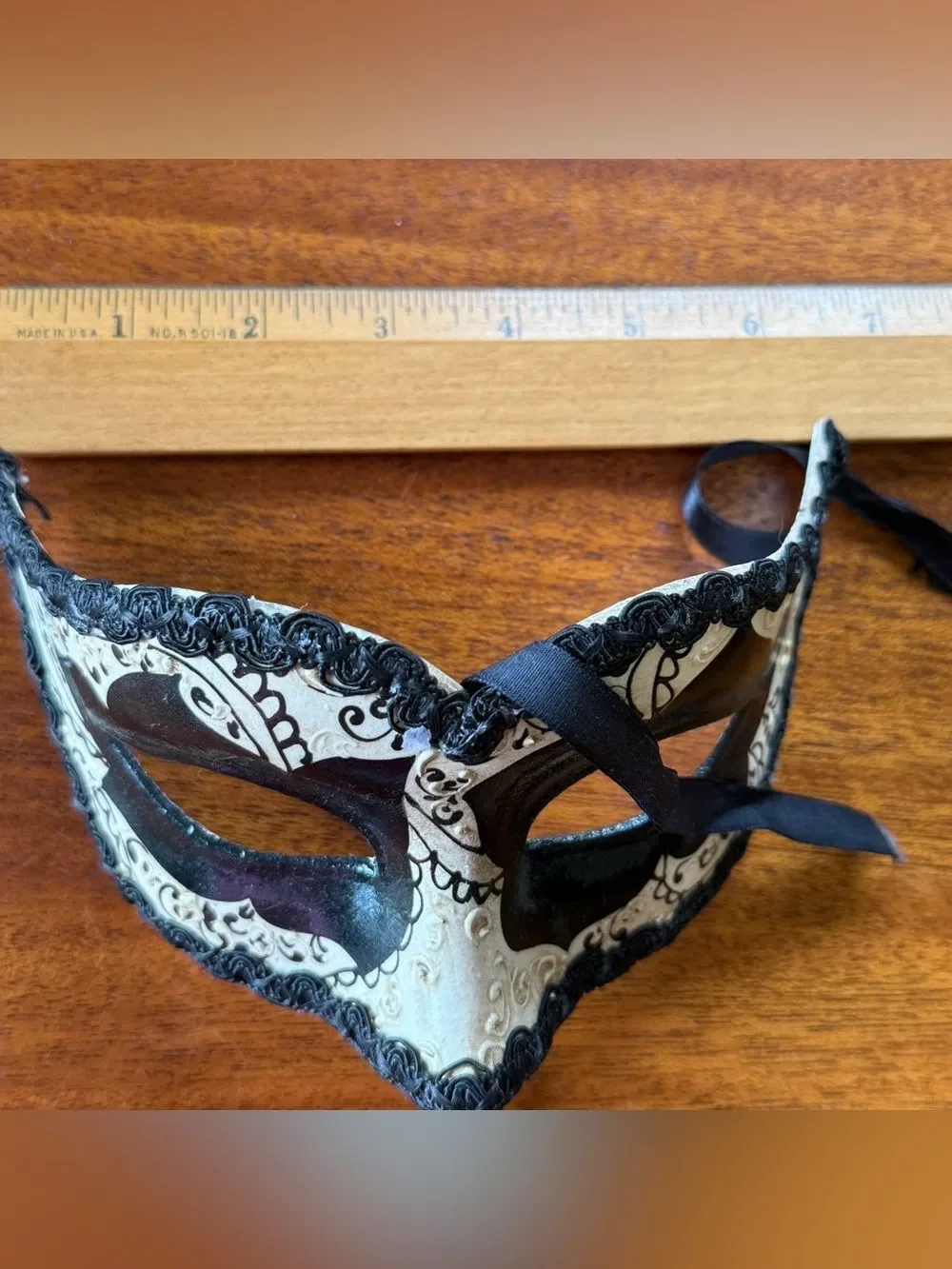 Italian Back and Cream Hand Made and Decorated Venetian-style Carnival Eye Mask